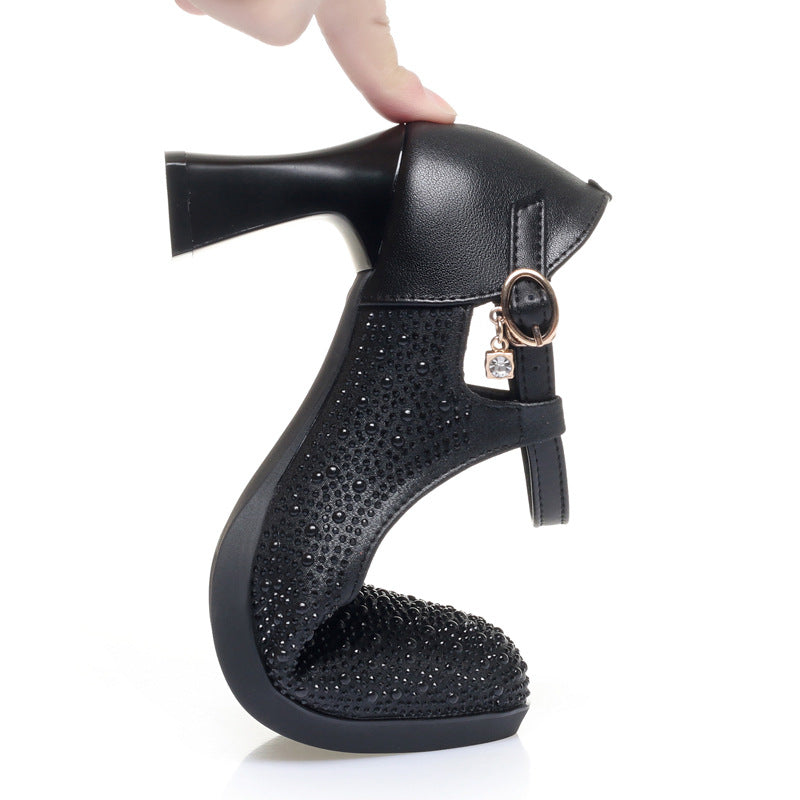 Damen Hochwertige Pumps mit funkelndem Strassbesatz und elegantem Riemen EB