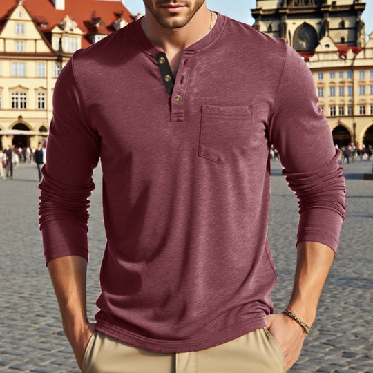 Herren Langarm-Hemd mit Knopfleiste und praktischer Brusttasche EB