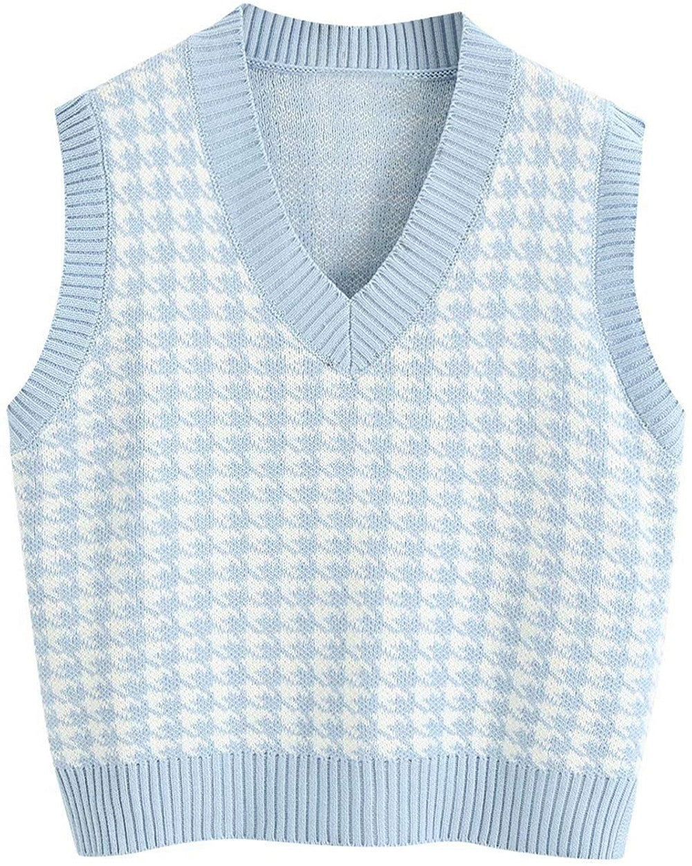 Damen ärmellose Strickweste mit modernem Hahnentrittmuster EB