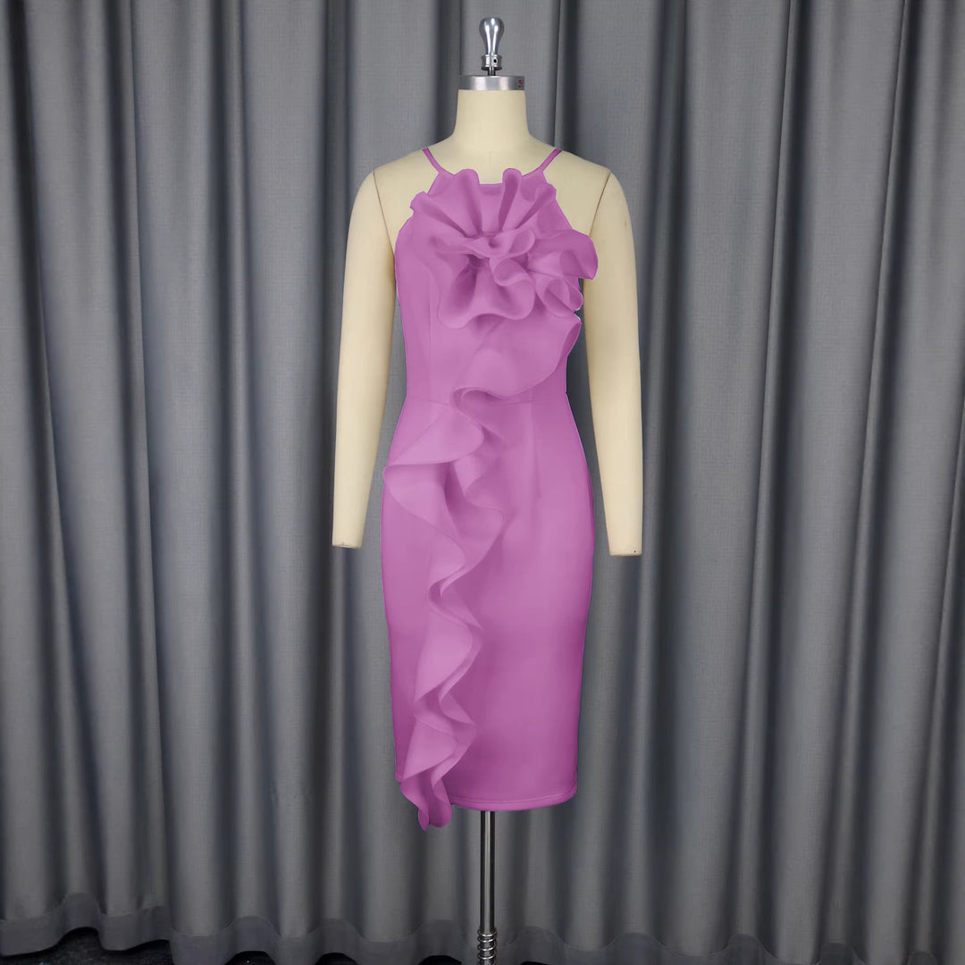 Damen figurbetontes Kleid mit fließendem Rüschendesign EB