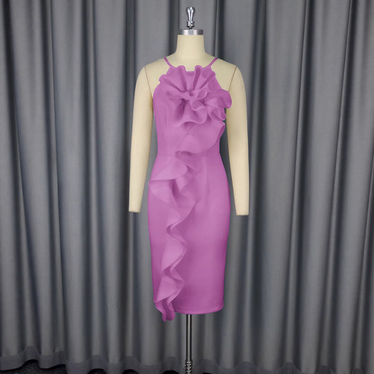 Damen figurbetontes Kleid mit fließendem Rüschendesign EB