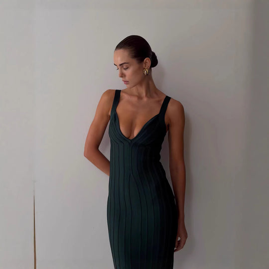 Damen Figurbetontes Maxikleid mit tiefem V-Ausschnitt EB