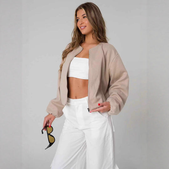 Damen Oversized Sweatjacke mit lässigem Schnitt und glänzender Oberfläche EB