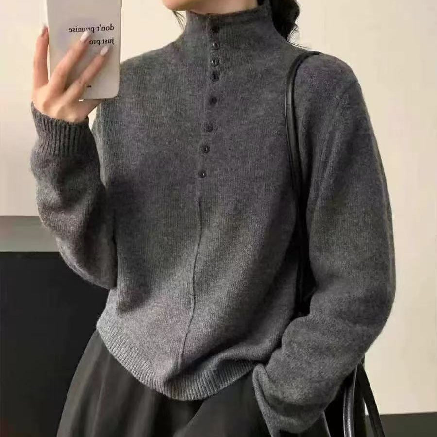 Damen Hochgeschlossener Strickpullover mit Knopfdetails EB