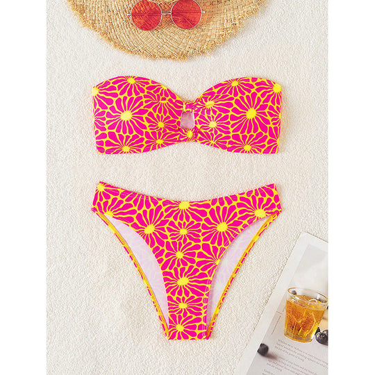 Damen Bandeau-Bikini mit modischem Blumendesign EB
