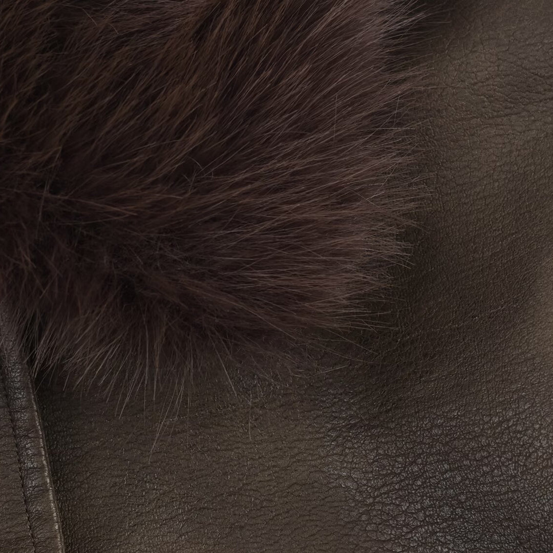Damen Kunstlederjacke mit abnehmbarer Kunstfellkragen und praktischen Taschen EB