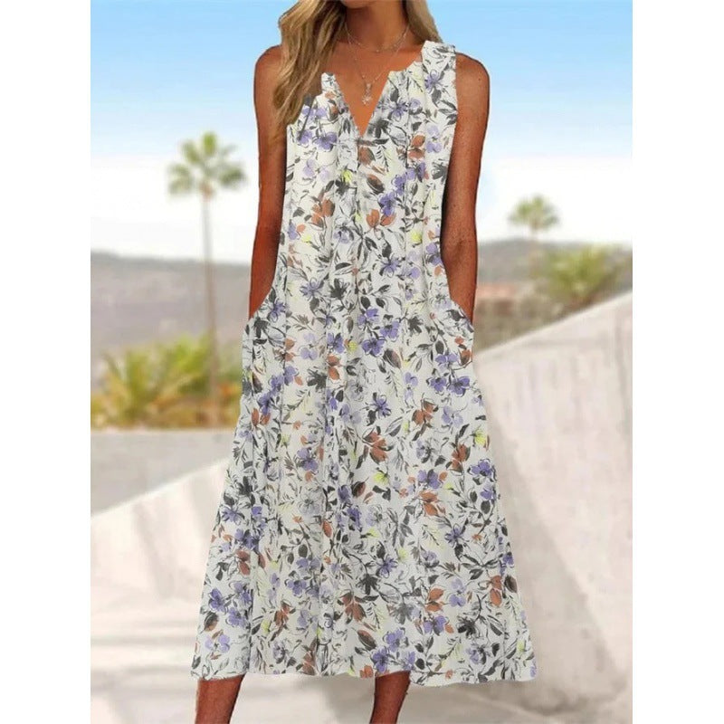 Damen Midi-Kleid mit tiefem V-Ausschnitt, Knopfdetails und praktischen Taschen EB
