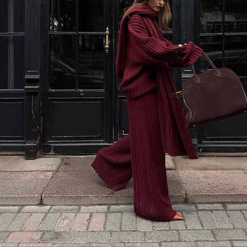 Damen Strickstoff Zweiteiler mit weitem Bein und oversized Oberteil EB