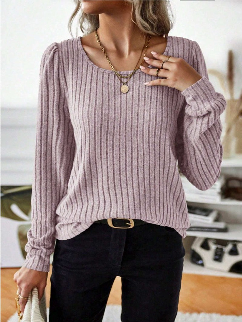 Damen Gestreifter Pullover mit Puffärmeln EB