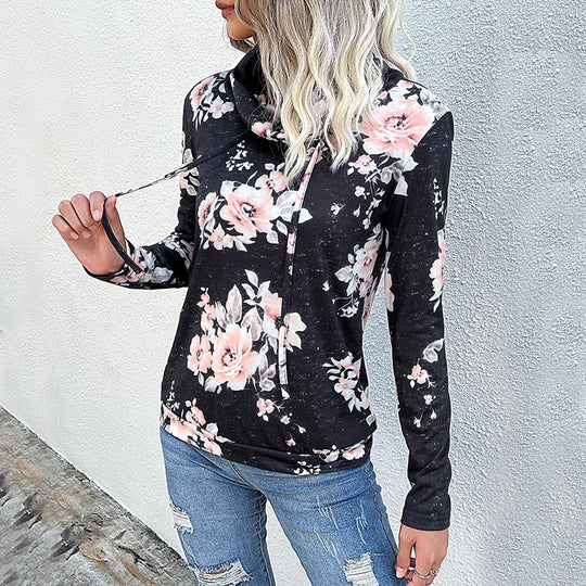 Damen gemütlicher Hoodie mit floralem Design und lässigem Schnitt EB
