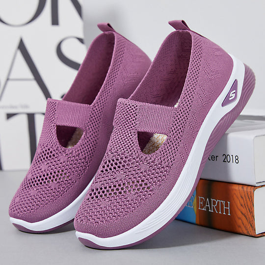 Damen nan leichter gestrickter Slipper-Sneaker mit elastischem Mittelriemen und ergonomischer Memory-Komfortsohle EB