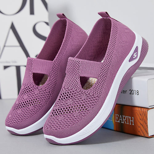 Damen nan leichter gestrickter Slipper-Sneaker mit elastischem Mittelriemen und ergonomischer Memory-Komfortsohle EB