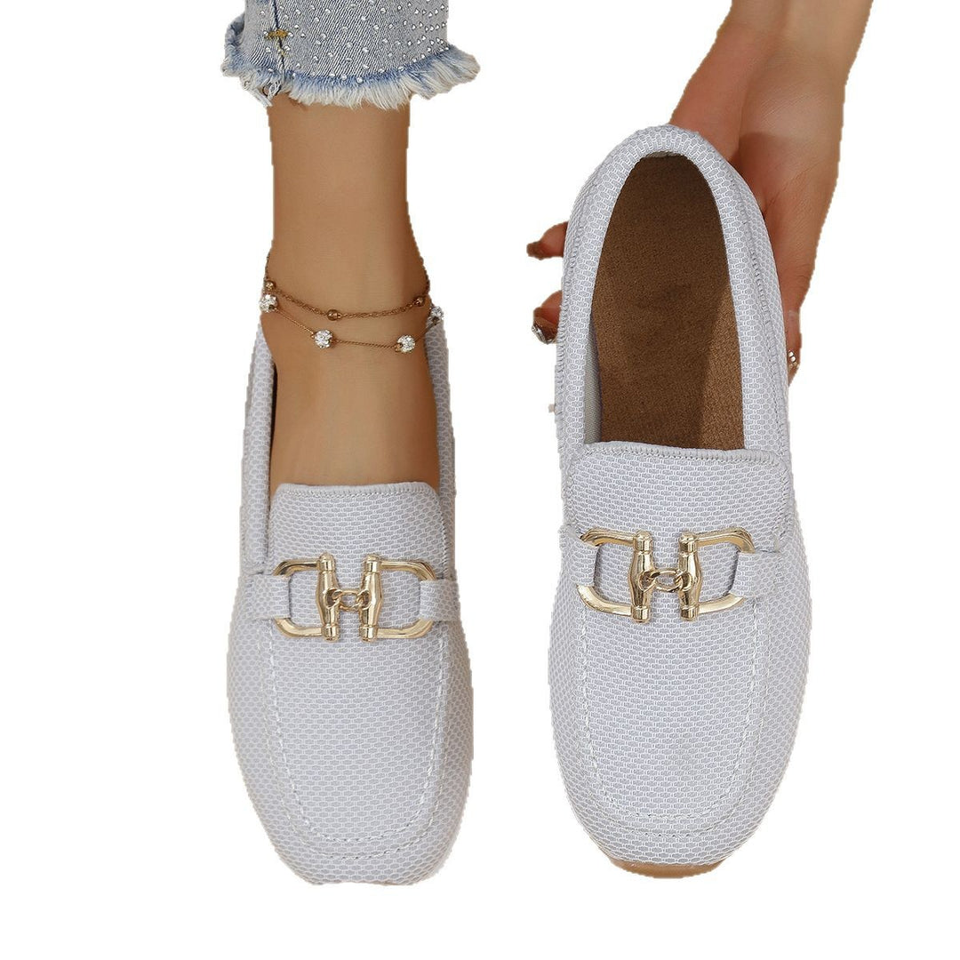 Damen  elegante Slipper Loafer mit gepolsterter Innensohle und dekorativer Metallapplikation EB