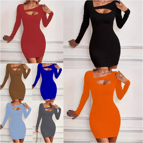 Damen Figurbetontes Minikleid mit kreativem Cut-Out und langem Arm EB