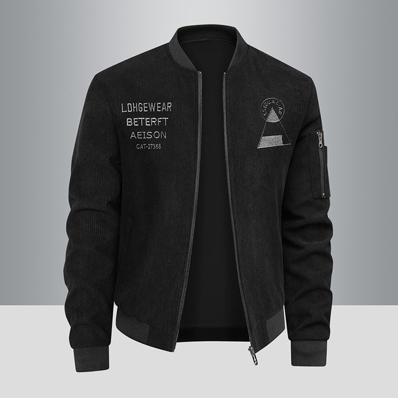 Men's  textured corduroy logo-embroidered flight bomber with utility sleeve zip EB