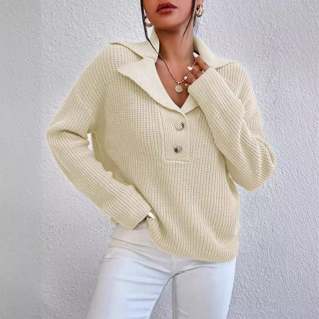 Damen gemütlicher Knit-Pullover mit Kragen EB