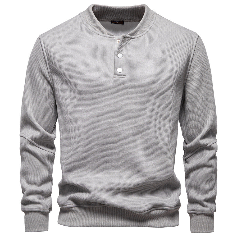 Herren nan Waffelstruktur-Henley-Pullover mit kurzem Druckknopfverschluss und Rippbündchen EB