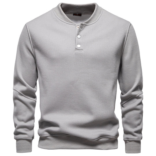 Herren nan Waffelstruktur-Henley-Pullover mit kurzem Druckknopfverschluss und Rippbündchen EB