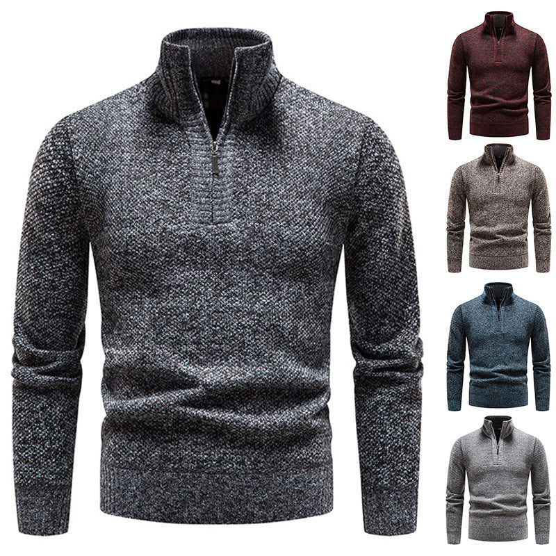 Herren eleganter Strickpullover mit modernem Stehkragen und Reißverschluss EB