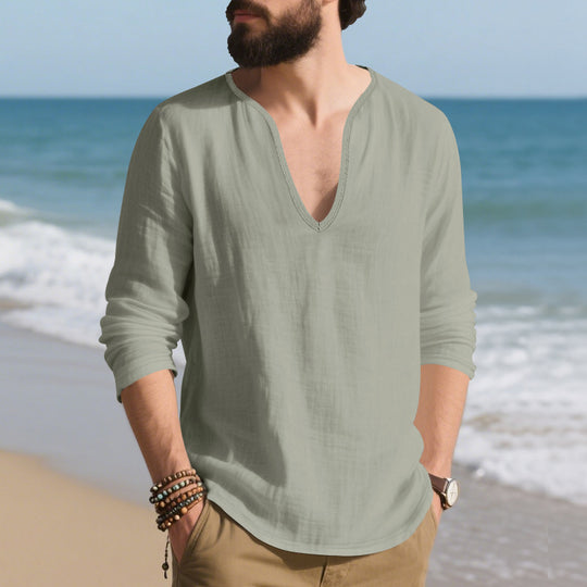 Herren lässiges Langarmshirt mit V-Ausschnitt aus hochwertigem Baumwollmix EB
