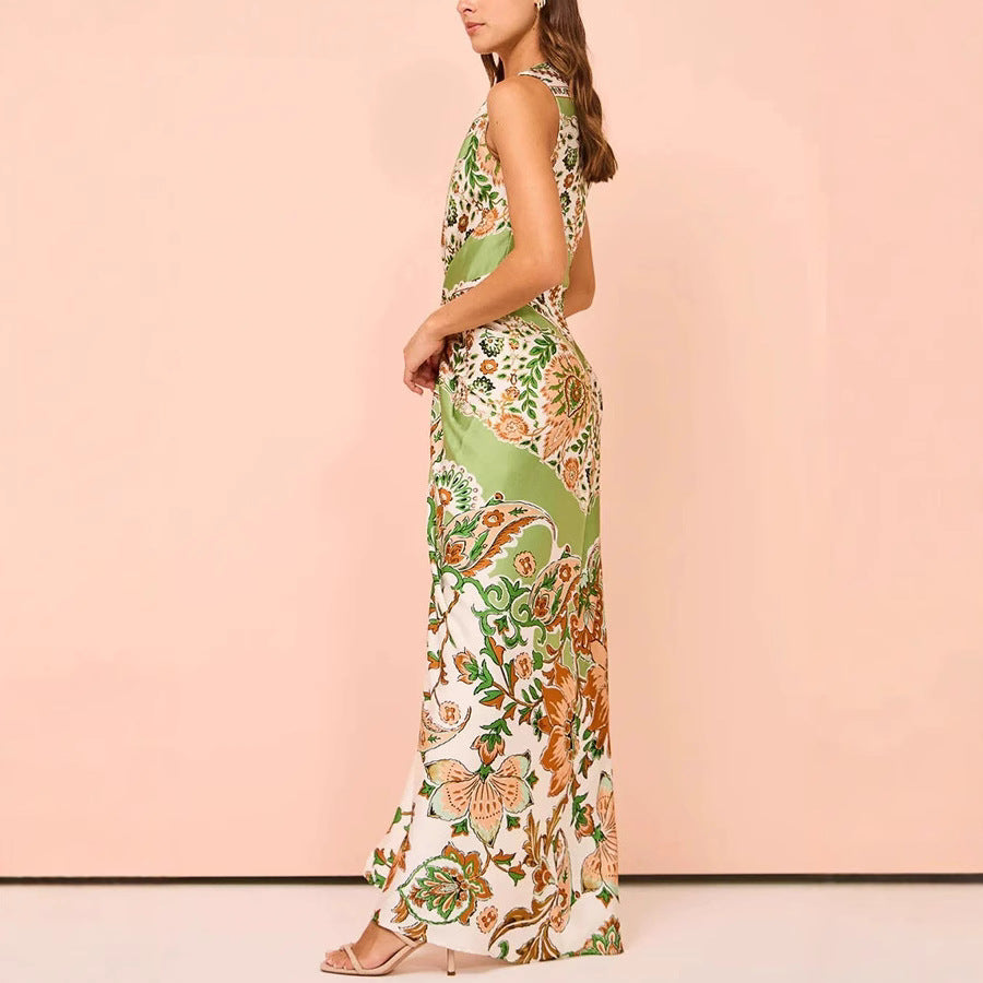 Damen Maxikleid mit floralem Muster und elegantem Knotendetail EB