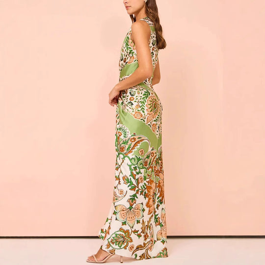 Damen Maxikleid mit floralem Muster und elegantem Knotendetail EB