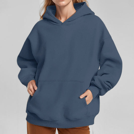 Damen nan extraweites Boxy-Kapuzenpullover mit tiefer Schulterpassform, Känguru-Eingrifftasche und angerauter Innenseite EB