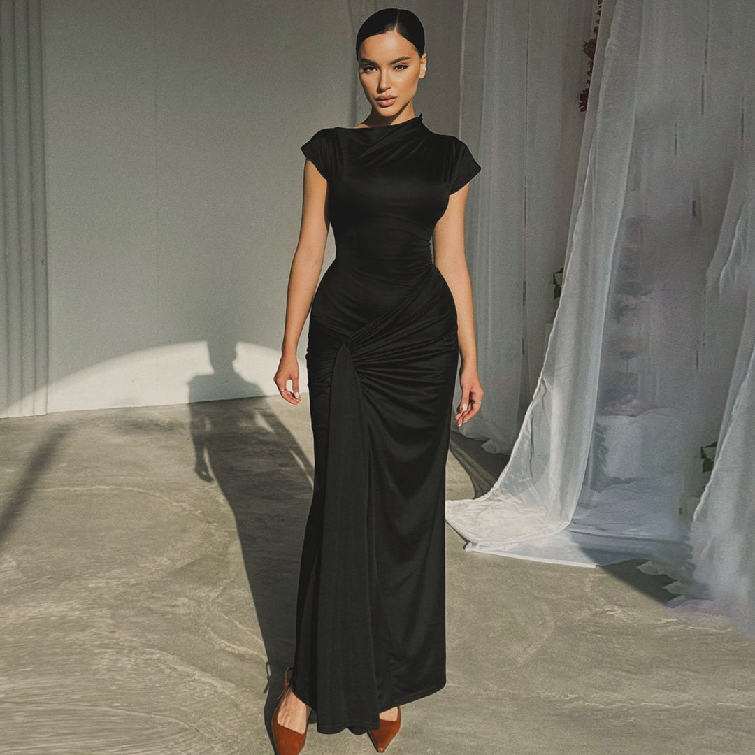 Damen Elegantes Maxikleid mit Drapierung und asymmetrischem Saum EB