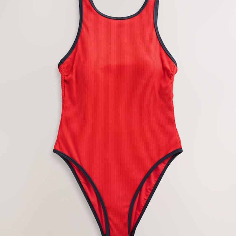 Damen sportlicher Einteiler Badeanzug mit Rippstruktur EB