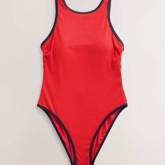 Damen sportlicher Einteiler Badeanzug mit Rippstruktur EB