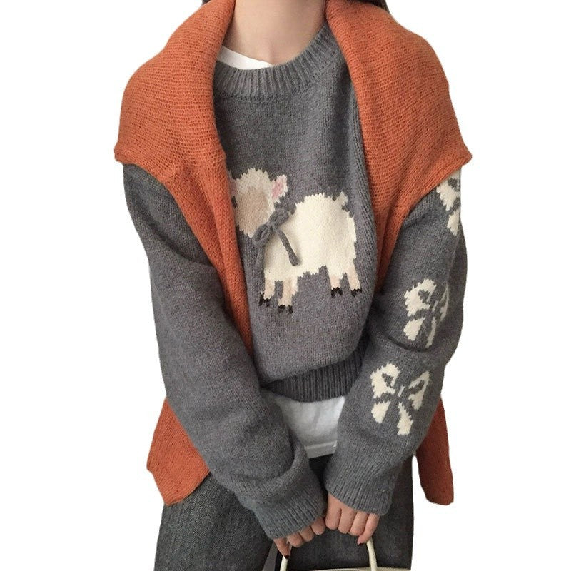 Damen kuscheliger Strickpullover mit aufwendigem Tiermotiv EB