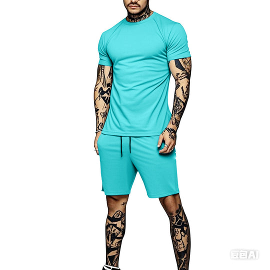 Herren Sportliches Kurzarm- und Shorts-Set mit kontrastierenden Details EB