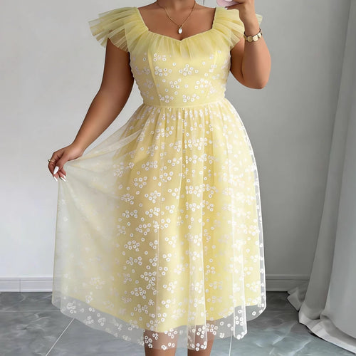 Damen festliches Blütenkleid mit voluminösen Tüllärmeln EB