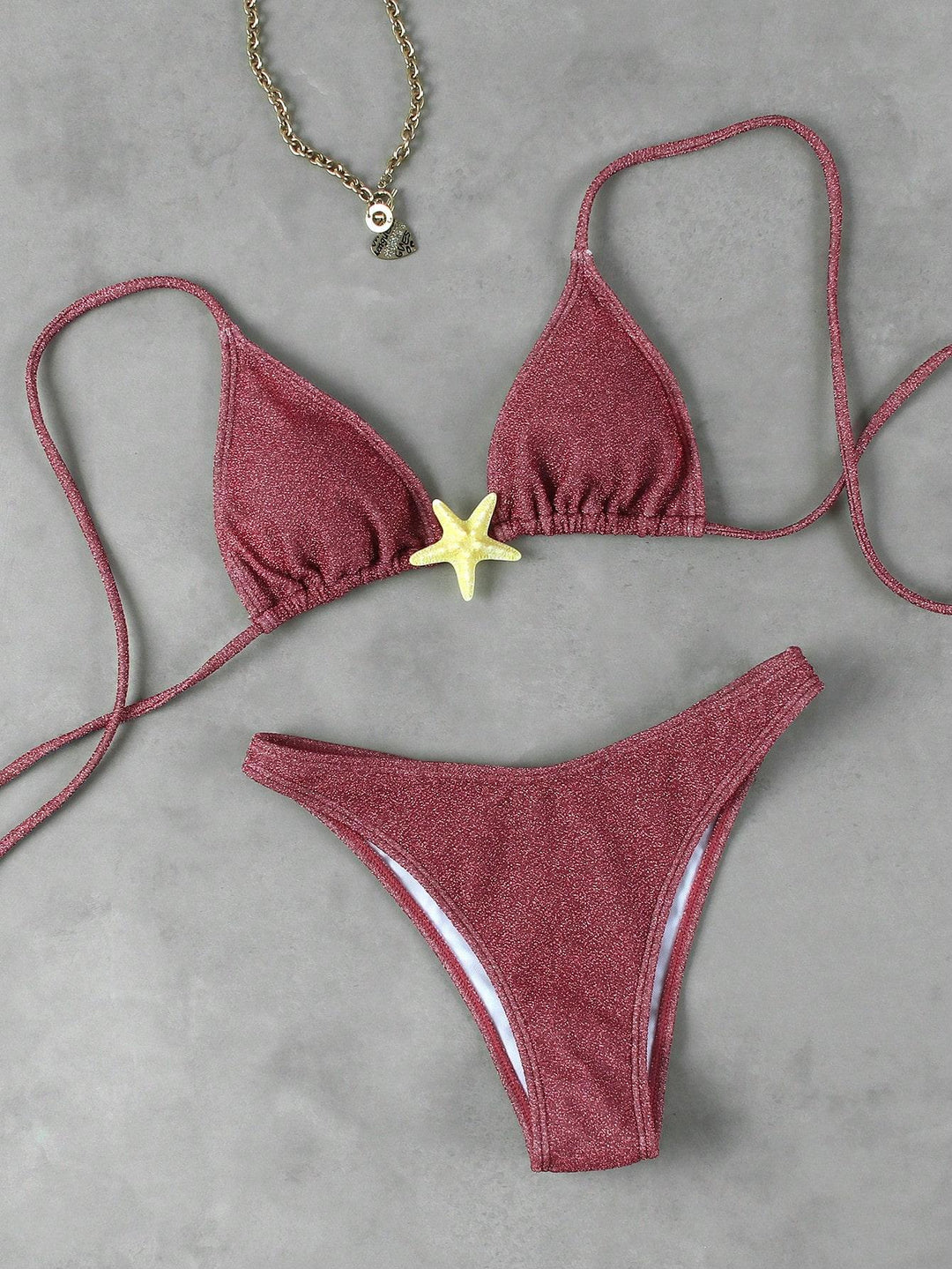 Damen Triangel-Bikini mit funkelndem Glitzereffekt und charmantem Stern-Detail EB