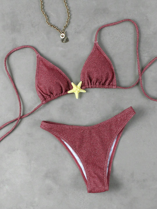 Damen Triangel-Bikini mit funkelndem Glitzereffekt und charmantem Stern-Detail EB