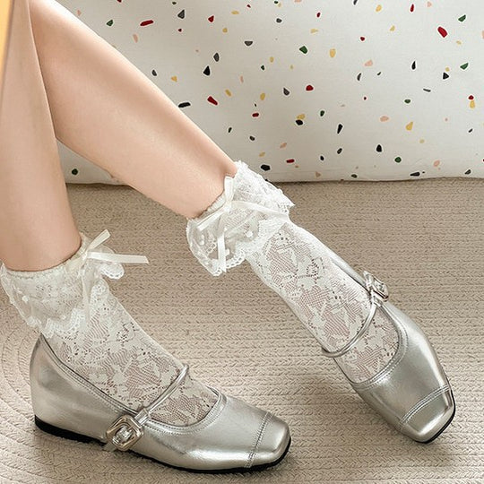 Damen Retro Ballerinas mit eleganten Schnallen und schimmerndem Obermaterial EB
