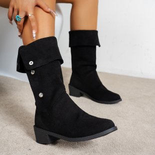 Damen Elegante Stiefel aus weichem mit modischen Knopfdetails EB