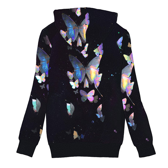 Damen Kuscheljacke mit Kapuze und buntem Schmetterlingsdesign EB