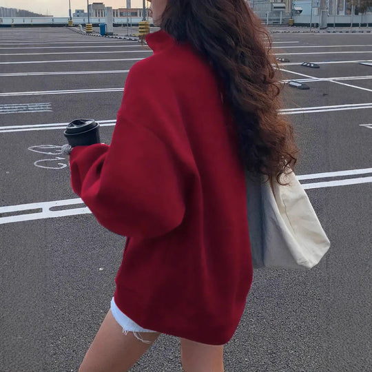 Damen nan oversized Halbzip-Sweatshirt mit hohem Stehkragen, Kängurutasche und lässigem Oversize-Schnitt EB