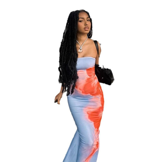 Damen Figurbetontes Langarmkleid mit modernem Farbverlauf und schmalem Schnitt EB