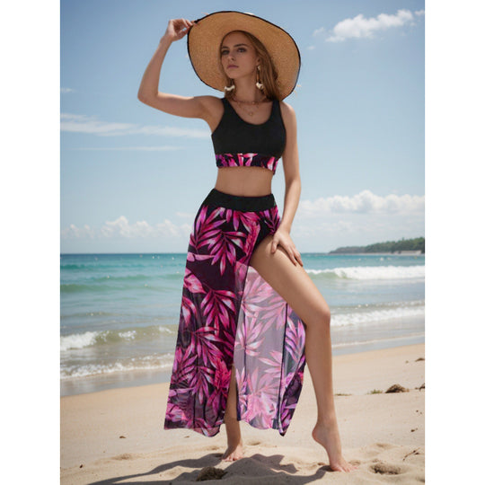 Damen Strandkleid mit modischem Hochschnitt und funktionalem Wickel-Design EB
