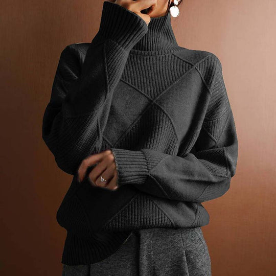 EB | Einfarbiger Klassischer Strickpullover Für Damen