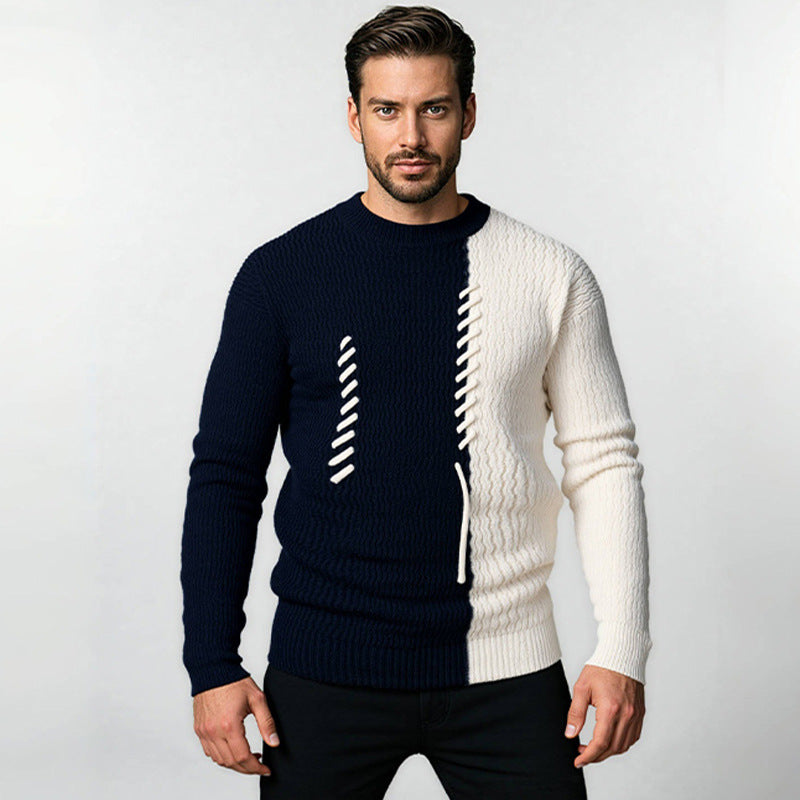 Herren Strickpullover mit modernem Struktur-Design und kontrastierenden Mustern EB