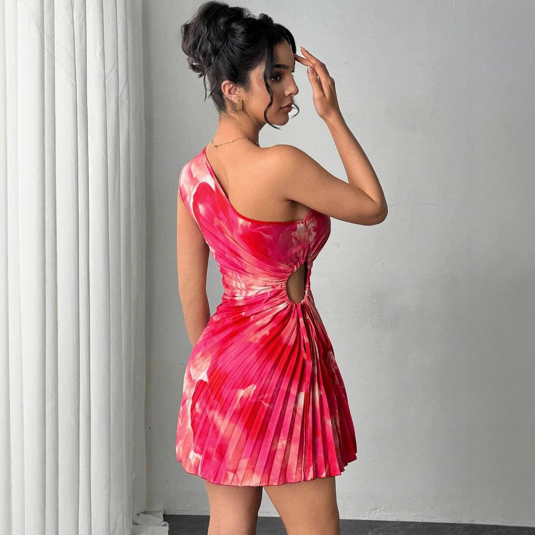 Damen Plissiertes Abendkleid mit asymmetrischem Ausschnitt EB