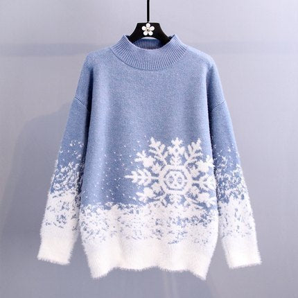 Damen Strickpullover mit winterlichem Schneeflockenmotiv EB