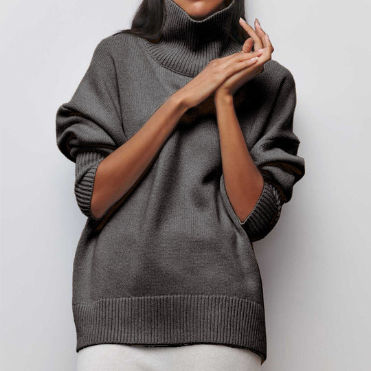 Damen Kuscheliger Oversize Rollkragenpullover mit verdeckten Seitenschlitzen und extra langem Rippbund EB