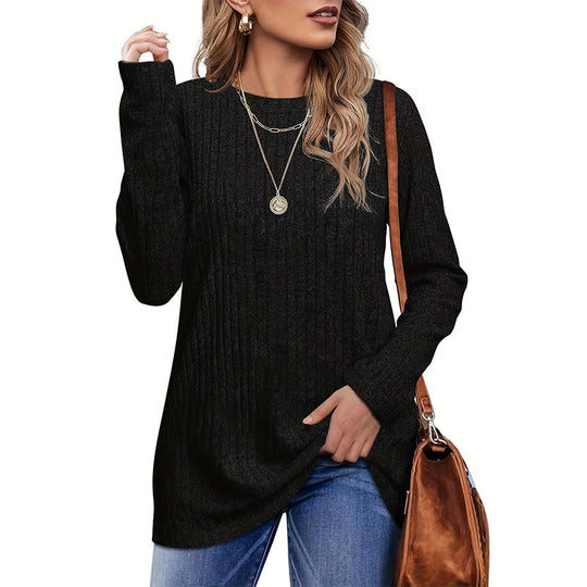 Damen Strickpullover mit vertikalem Rippdesign und lässigem Schnitt EB
