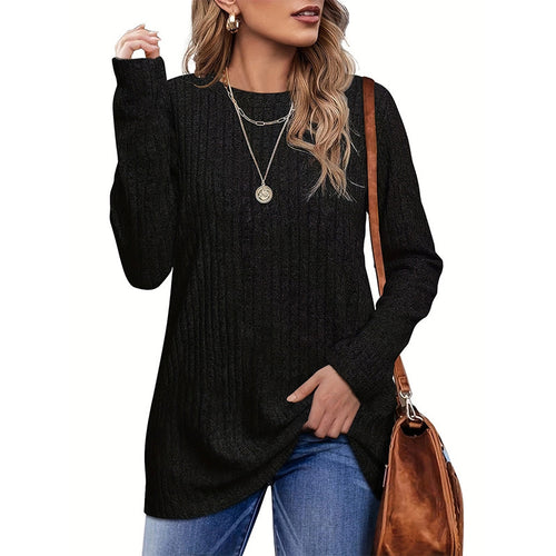Damen Strickpullover mit vertikalem Rippdesign und lässigem Schnitt EB