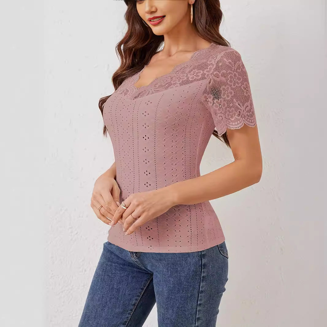Damen Spitzen Bluse mit romantischen Details EB