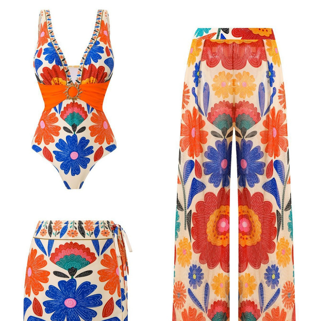 Damen Mehrteiliges Badeanzug-Set mit floralen Motiven EB